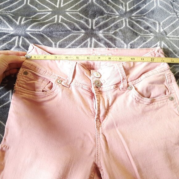Wallflower Cuffed Ankle Distressed Crop Skinny Jeans - Pink, Size XS - Picture 12 of 16